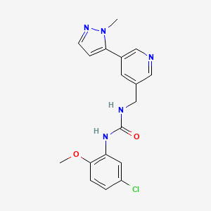 molecular formula C18H18ClN5O2 B2412053 1-(5-氯-2-甲氧基苯基)-3-((5-(1-甲基-1H-吡唑-5-基)吡啶-3-基)甲基)脲 CAS No. 2034336-74-6