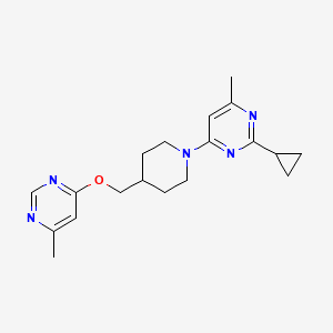 molecular formula C19H25N5O B2412064 2-Cyclopropyl-4-methyl-6-(4-(((6-methylpyrimidin-4-yl)oxy)methyl)piperidin-1-yl)pyrimidine CAS No. 2310156-80-8