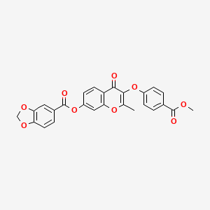 molecular formula C26H18O9 B2412082 3-(4-(methoxycarbonyl)phenoxy)-2-methyl-4-oxo-4H-chromen-7-yl benzo[d][1,3]dioxole-5-carboxylate CAS No. 858766-82-2