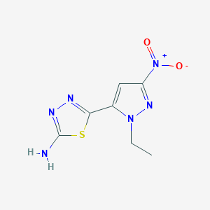 molecular formula C7H8N6O2S B2412092 5-(1-Ethyl-3-nitro-1H-pyrazol-5-yl)-1,3,4-thiadiazol-2-amine CAS No. 1946817-59-9