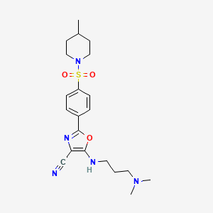 molecular formula C21H29N5O3S B2412093 5-((3-(二甲氨基)丙基)氨基)-2-(4-((4-甲基哌啶-1-基)磺酰基)苯基)恶唑-4-腈 CAS No. 941247-97-8