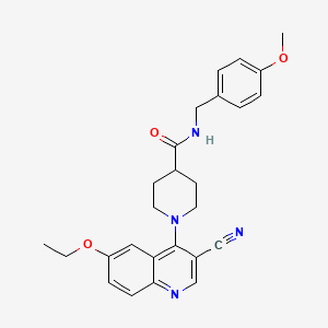 molecular formula C26H28N4O3 B2412094 1-(3-cyano-6-ethoxyquinolin-4-yl)-N-(4-methoxybenzyl)piperidine-4-carboxamide CAS No. 1226456-88-7