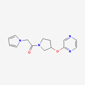 molecular formula C14H16N4O2 B2412097 1-(3-(吡嗪-2-氧基)吡咯烷-1-基)-2-(1H-吡咯-1-基)乙酮 CAS No. 2034449-62-0