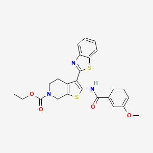 molecular formula C25H23N3O4S2 B2412098 ethyl 3-(1,3-benzothiazol-2-yl)-2-[(3-methoxybenzoyl)amino]-5,7-dihydro-4H-thieno[2,3-c]pyridine-6-carboxylate CAS No. 864927-27-5