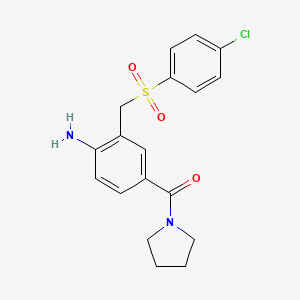 molecular formula C18H19ClN2O3S B2412112 (4-Amino-3-{[(4-chlorophenyl)sulfonyl]methyl}phenyl)(1-pyrrolidinyl)methanone CAS No. 339101-80-3