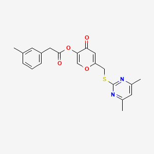 molecular formula C21H20N2O4S B2412138 6-(((4,6-dimethylpyrimidin-2-yl)thio)methyl)-4-oxo-4H-pyran-3-yl 2-(m-tolyl)acetate CAS No. 877637-48-4