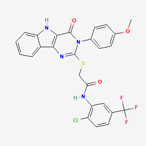 molecular formula C26H18ClF3N4O3S B2412141 N-(2-chloro-5-(trifluoromethyl)phenyl)-2-((3-(4-methoxyphenyl)-4-oxo-4,5-dihydro-3H-pyrimido[5,4-b]indol-2-yl)thio)acetamide CAS No. 536707-99-0