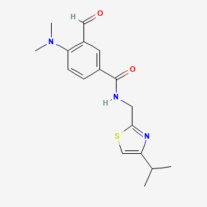 4-(Dimethylamino)-3-formyl-N-[(4-propan-2-yl-1,3-thiazol-2-yl)methyl]benzamide