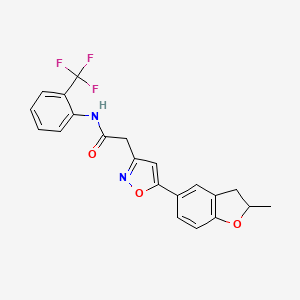 molecular formula C21H17F3N2O3 B2412184 2-(5-(2-methyl-2,3-dihydrobenzofuran-5-yl)isoxazol-3-yl)-N-(2-(trifluoromethyl)phenyl)acetamide CAS No. 1210352-35-4