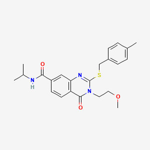 molecular formula C23H27N3O3S B2412218 N-isopropyl-3-(2-methoxyethyl)-2-((4-methylbenzyl)thio)-4-oxo-3,4-dihydroquinazoline-7-carboxamide CAS No. 946386-26-1
