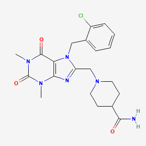 molecular formula C21H25ClN6O3 B2412235 1-[[7-[(2-氯苯基)甲基]-1,3-二甲基-2,6-二氧嘌呤-8-基]甲基]哌啶-4-甲酰胺 CAS No. 893969-94-3