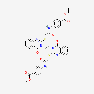 molecular formula C40H36N6O8S2 B2412256 4,4'-((2,2'-((3,3'-(乙烷-1,2-二基)双(4-氧代-3,4-二氢喹唑啉-3,2-二基))双(硫代二亚基))双(乙酰基))双(氮代二亚基))双苯甲酸二乙酯 CAS No. 689765-81-9