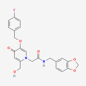 molecular formula C23H21FN2O6 B2412265 N-(benzo[d][1,3]dioxol-5-ylmethyl)-2-(5-((4-fluorobenzyl)oxy)-2-(hydroxymethyl)-4-oxopyridin-1(4H)-yl)acetamide CAS No. 946227-86-7