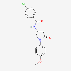 molecular formula C18H17ClN2O3 B2412266 4-氯代-N-(1-(4-甲氧苯基)-5-氧代吡咯烷-3-基)苯甲酰胺 CAS No. 905684-57-3