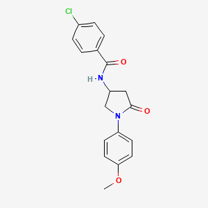 molecular formula C18H17ClN2O3 B2412266 4-クロロ-N-[1-(4-メトキシフェニル)-5-オキソピロリジン-3-イル]ベンザミド CAS No. 905684-57-3