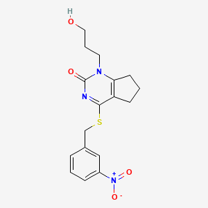 molecular formula C17H19N3O4S B2412286 1-(3-hydroxypropyl)-4-((3-nitrobenzyl)thio)-6,7-dihydro-1H-cyclopenta[d]pyrimidin-2(5H)-one CAS No. 899743-22-7