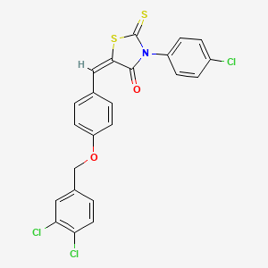 molecular formula C23H14Cl3NO2S2 B2412295 3-(4-Chlorophenyl)-5-({4-[(3,4-dichlorobenzyl)oxy]phenyl}methylene)-2-thioxo-1,3-thiazolan-4-one CAS No. 647031-81-0