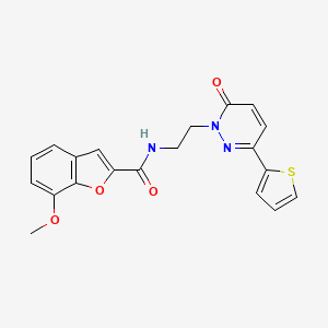 molecular formula C20H17N3O4S B2412303 7-methoxy-N-(2-(6-oxo-3-(thiophen-2-yl)pyridazin-1(6H)-yl)ethyl)benzofuran-2-carboxamide CAS No. 1219904-03-6
