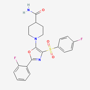 molecular formula C21H19F2N3O4S B2412305 1-(2-(2-Fluorophenyl)-4-((4-fluorophenyl)sulfonyl)oxazol-5-yl)piperidine-4-carboxamide CAS No. 862798-98-9
