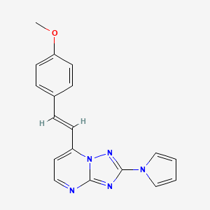 molecular formula C18H15N5O B2412309 7-[(E)-2-(4-methoxyphenyl)ethenyl]-2-pyrrol-1-yl-[1,2,4]triazolo[1,5-a]pyrimidine CAS No. 303146-10-3