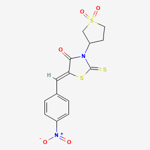 molecular formula C14H12N2O5S3 B2412314 (Z)-3-(1,1-dioxidotetrahydrothiophen-3-yl)-5-(4-nitrobenzylidene)-2-thioxothiazolidin-4-one CAS No. 302934-35-6