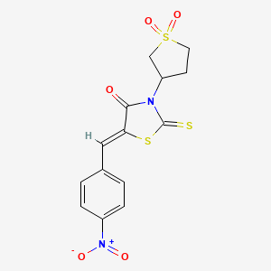 molecular formula C14H12N2O5S3 B2412314 (Z)-3-(1,1-二氧化四氢噻吩-3-基)-5-(4-硝基亚苄基)-2-硫代噻唑烷-4-酮 CAS No. 302934-35-6