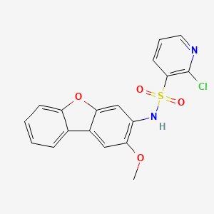 molecular formula C18H13ClN2O4S B2412315 2-chloro-N-{4-methoxy-8-oxatricyclo[7.4.0.0^{2,7}]trideca-1(9),2,4,6,10,12-hexaen-5-yl}pyridine-3-sulfonamide CAS No. 1112043-10-3