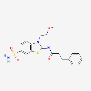 molecular formula C19H21N3O4S2 B2412348 (Z)-N-(3-(2-甲氧基乙基)-6-磺酰胺基苯并[d]噻唑-2(3H)-亚烷基)-3-苯基丙酰胺 CAS No. 865160-63-0