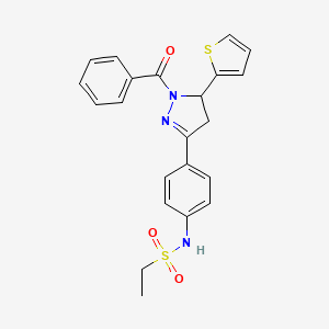 molecular formula C22H21N3O3S2 B2412351 N-(4-(1-苯甲酰-5-(噻吩-2-基)-4,5-二氢-1H-吡唑-3-基)苯基)乙磺酰胺 CAS No. 852141-51-6