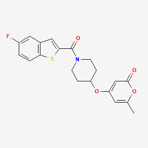 molecular formula C20H18FNO4S B2412353 4-((1-(5-fluorobenzo[b]thiophene-2-carbonyl)piperidin-4-yl)oxy)-6-methyl-2H-pyran-2-one CAS No. 1706055-74-4