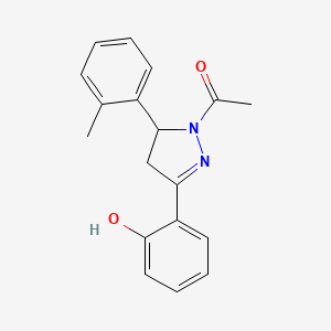 molecular formula C18H18N2O2 B2412394 2-[1-Acetyl-5-(2-methylphenyl)-2-pyrazoline-3-yl]phenol CAS No. 515877-56-2