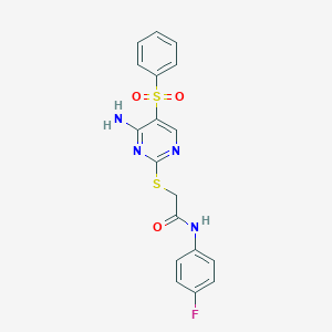 B2412396 2-{[4-amino-5-(benzenesulfonyl)pyrimidin-2-yl]sulfanyl}-N-(4-fluorophenyl)acetamide CAS No. 2097925-38-5