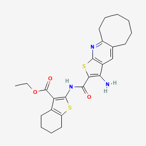 molecular formula C25H29N3O3S2 B2412405 Ethyl 2-{[(3-amino-5,6,7,8,9,10-hexahydrocycloocta[b]thieno[3,2-e]pyridin-2-yl)carbonyl]amino}-4,5,6,7-tetrahydro-1-benzothiophene-3-carboxylate CAS No. 674801-05-9