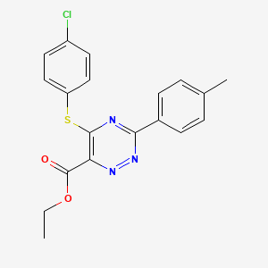 molecular formula C19H16ClN3O2S B2412436 Ethyl 5-[(4-chlorophenyl)sulfanyl]-3-(4-methylphenyl)-1,2,4-triazine-6-carboxylate CAS No. 338965-80-3