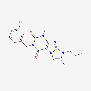 molecular formula C19H20ClN5O2 B2412442 3-(3-chlorobenzyl)-1,7-dimethyl-8-propyl-1H-imidazo[2,1-f]purine-2,4(3H,8H)-dione CAS No. 887463-24-3