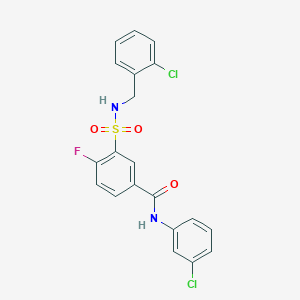 molecular formula C20H15Cl2FN2O3S B2412443 3-(N-(2-chlorobenzyl)sulfamoyl)-N-(3-chlorophenyl)-4-fluorobenzamide CAS No. 451477-12-6