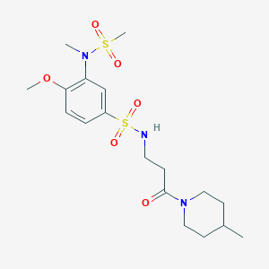 molecular formula C18H29N3O6S2 B2412469 4-甲氧基-3-[甲基(甲磺酰)氨基]-N-[3-(4-甲基哌啶-1-基)-3-氧代丙基]苯磺酰胺 CAS No. 876901-05-2
