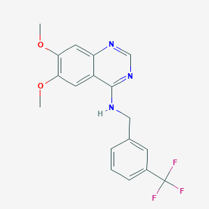 molecular formula C18H16F3N3O2 B2412472 6,7-dimethoxy-N-[3-(trifluoromethyl)benzyl]-4-quinazolinamine CAS No. 477859-89-5
