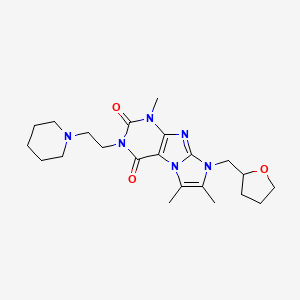 molecular formula C22H32N6O3 B2412473 4,7,8-三甲基-6-(氧杂环己烷-2-基甲基)-2-(2-哌啶-1-基乙基)嘌呤[7,8-a]咪唑-1,3-二酮 CAS No. 876675-09-1