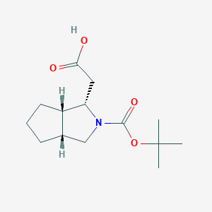 molecular formula C14H23NO4 B2412488 2-[(3S,3As,6aR)-2-[(2-methylpropan-2-yl)oxycarbonyl]-3,3a,4,5,6,6a-hexahydro-1H-cyclopenta[c]pyrrol-3-yl]acetic acid CAS No. 2227889-58-7