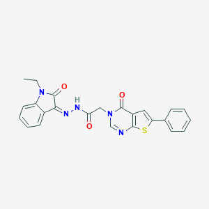 molecular formula C24H19N5O3S B241249 N-[(Z)-(1-ethyl-2-oxoindol-3-ylidene)amino]-2-(4-oxo-6-phenylthieno[2,3-d]pyrimidin-3-yl)acetamide 
