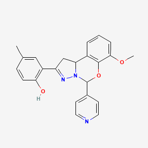 molecular formula C23H21N3O3 B2412492 2-(7-Methoxy-5-pyridin-4-yl-1,10b-dihydropyrazolo[1,5-c][1,3]benzoxazin-2-yl)-4-methylphenol CAS No. 896620-39-6