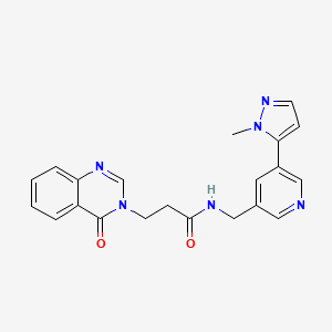molecular formula C21H20N6O2 B2412516 N-((5-(1-甲基-1H-吡唑-5-基)吡啶-3-基)甲基)-3-(4-氧代喹唑啉-3(4H)-基)丙酰胺 CAS No. 2034225-88-0