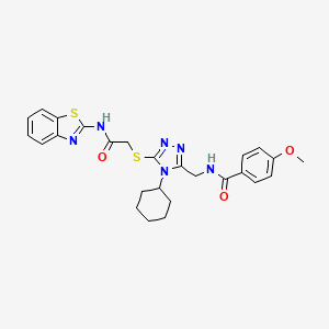 molecular formula C26H28N6O3S2 B2412520 N-((5-((2-(benzo[d]thiazol-2-ylamino)-2-oxoethyl)thio)-4-cyclohexyl-4H-1,2,4-triazol-3-yl)methyl)-4-methoxybenzamide CAS No. 476448-63-2
