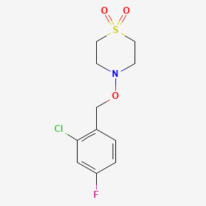 molecular formula C11H13ClFNO3S B2412528 4-[(2-Chloro-4-fluorobenzyl)oxy]-1lambda~6~,4-thiazinane-1,1-dione CAS No. 477889-61-5