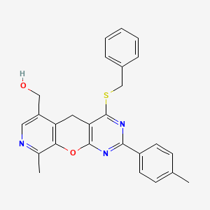 molecular formula C26H23N3O2S B2412543 [4-(benzylthio)-9-methyl-2-(4-methylphenyl)-5H-pyrido[4',3':5,6]pyrano[2,3-d]pyrimidin-6-yl]methanol CAS No. 892384-43-9