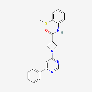 molecular formula C21H20N4OS B2412549 N-(2-(methylthio)phenyl)-1-(6-phenylpyrimidin-4-yl)azetidine-3-carboxamide CAS No. 2034285-52-2