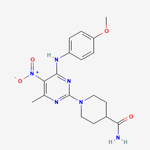 molecular formula C18H22N6O4 B2412566 1-(4-((4-Methoxyphenyl)amino)-6-methyl-5-nitropyrimidin-2-yl)piperidine-4-carboxamide CAS No. 1210932-45-8