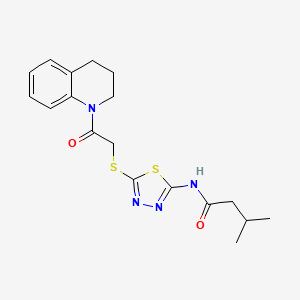 molecular formula C18H22N4O2S2 B2412581 N-(5-((2-(3,4-dihydroquinolin-1(2H)-yl)-2-oxoethyl)thio)-1,3,4-thiadiazol-2-yl)-3-methylbutanamide CAS No. 392299-99-9