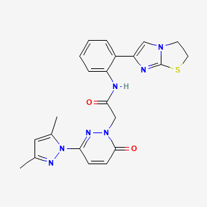 molecular formula C22H21N7O2S B2412583 N-(2-(2,3-dihydroimidazo[2,1-b]thiazol-6-yl)phenyl)-2-(3-(3,5-dimethyl-1H-pyrazol-1-yl)-6-oxopyridazin-1(6H)-yl)acetamide CAS No. 2034616-36-7